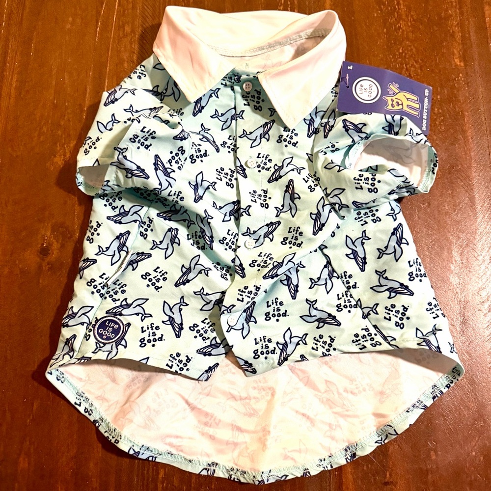 Life Is Good Blue Shark Print Dog Shirt